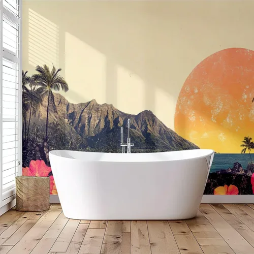 Miniatura 6 de Hawaii - Mural de pared retro exótico exótico tropical con olas de playa, paisaje, vintage, despegar y pegar, autoadhesivo, extraíble, adhesivo