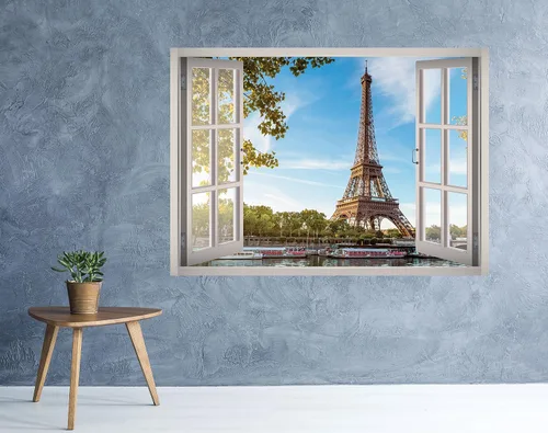Miniatura 2 de Calcomanía de pared 3D de la Torre Eiffel con vista de París, papel tapiz removible, vinilo para decoración del hogar, West Mountain™ W23