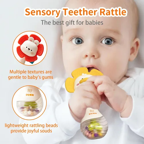 Miniatura 2 de weirtoya 2 piezas de sonajeros para bebés de 3 a 6 meses, juguetes para bebés de 0 a 6 meses, juguetes sensoriales con cuentas, agitador de agarre