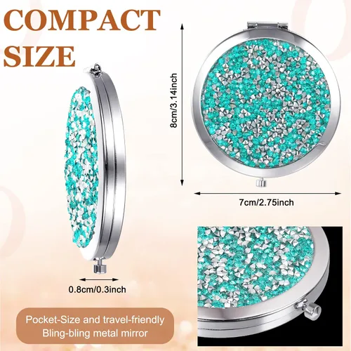 Miniatura 3 de Cindeer 12 piezas de espejo pequeño compacto plegable de bolsillo para maquillaje redondo de mano, espejo de diamantes de imitación compacto