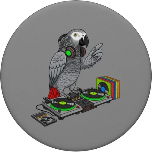 Miniatura 3 de Tocadiscos de vinilo con diseño de loro de música retro, color gris africano, PopSockets adhesivos, PopGrip