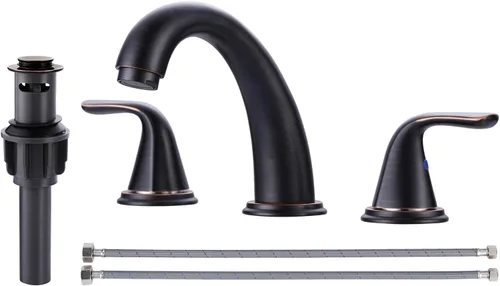 Miniatura 13 de Grifo de baño de amplio alcance, ALEASHA grifo de baño negro mate con desagüe emergente, grifos de lavabo de 3 agujeros para RV/lavabo de camping