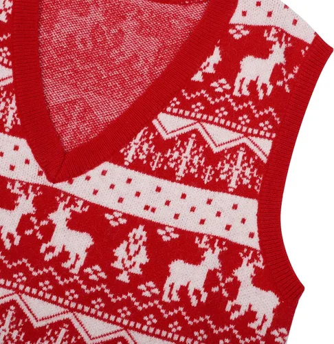 Miniatura 5 de JULYCLO Chalecos de Navidad para mujer, suéter feo de Navidad, de punto con reno, informal, sin mangas, sin mangas