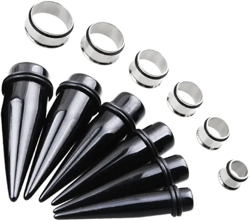 Miniatura 2 de TOPBRIGHT Juego de 24 tapones de acrílico UV y tapones de acero quirúrgico, kit de medidores de oído, juego de estiramiento de ojales, 00G-0.787in