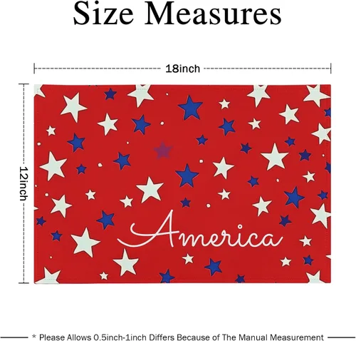 Miniatura 2 de Juego de 4 manteles individuales patrióticos del 4 de julio, con diseño de bandera estadounidense, con estrellas rojas y azules, 12 x 18 pulgadas