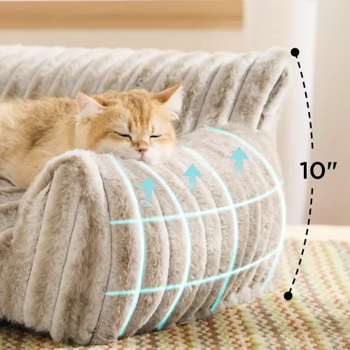 Miniatura 3 de Bedsure ComfyFleece Lindo sofá para gatos para mascotas, camas esponjosas para gatos con forro polar de pana suave de alta calidad, camas esponjosas