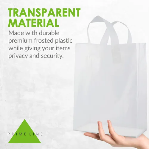 Miniatura 8 de Prime Line Packaging Bolsas de regalo de plástico, bolsas de regalo esmeriladas con asas para pequeñas empresas, regalos de bienvenida, bolsas