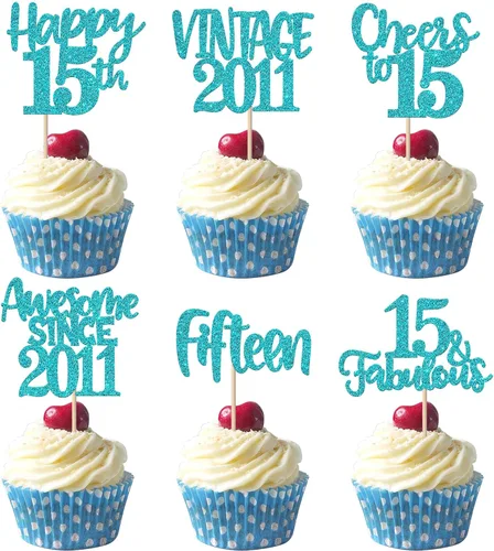 Miniatura 11 de Rsstarxi Paquete de 24 adornos para cupcakes vintage 2019 con purpurina negra para 5º cumpleaños, saludos a 5, cinco, 5, 5 fabulosos para cupcakes