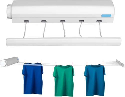 Miniatura 9 de Estink Kit de tendedero retráctil, de plástico, moderno, telescópico, retráctil, cuerda de secado de ropa, colgador de cuerda para interiores