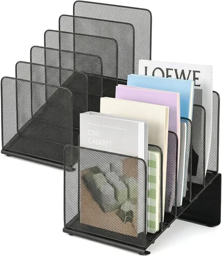 Miniatura 10 de LEKETREE Organizador de archivos para escritorio, organizador de carpetas de archivos con estante vertical de 5 secciones, adecuado para Negro