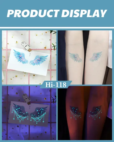 Miniatura 7 de 20 hojas de tatuajes temporales de mariposa que brillan en la oscuridad para mujeres, flores luminosas, mariposas, alas de tatuaje, calcomanías
