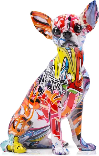 Escultura de bulldog de graffiti de colores, arte de grafiti de pie de Bulldog británico, decoración de estatua de bulldog francés, decoración de