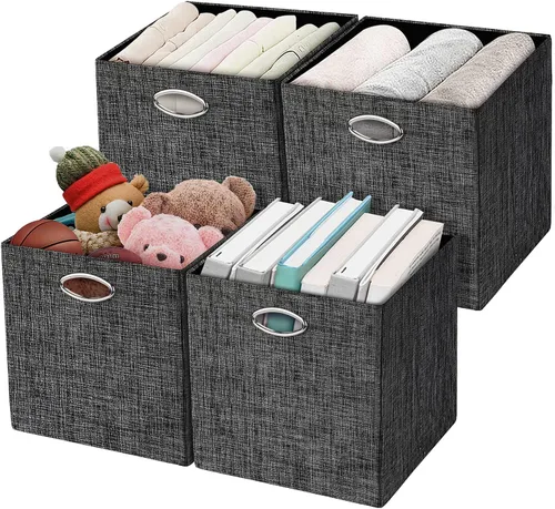 Miniatura 37 de Posprica Cubos de almacenamiento plegables, 11 x 11 x 11 pulgadas, contenedores de tela, 4 unidades, color beige