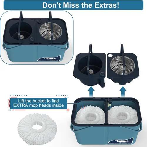 Miniatura 4 de Mopa giratoria de gran capacidad Gen 1 y cubo, para hogares grandes y días de limpieza profunda, sistema de 4 cámaras que separa el agua sucia