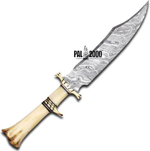 Miniatura 8 de PAL 2000 KNIVES Acero de Damasco hecho a mano 15 pulgadas caza Bowie cuchillo 9871
