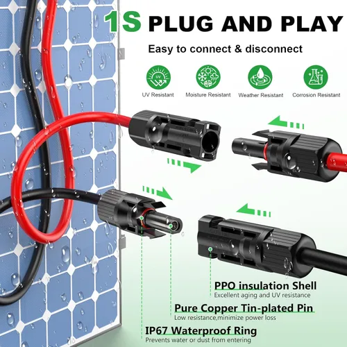 Miniatura 4 de Oududianzi Cable de extensión solar de 40 pies, cable solar de 10 AWG, cable fotovoltaico de cobre estañado calibre 10, cables y conectores