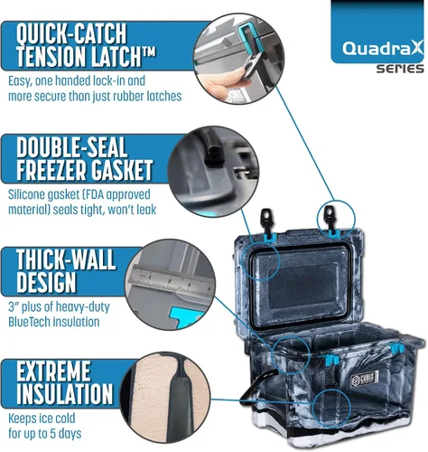Miniatura 5 de Cubix Outdoors - QuadraX - Enfriador rotomoldeado de 20 cuartos de galón - Retención de hielo de 5 días, hielera dura portátil con portavasos Hunter