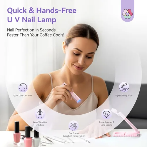Miniatura 2 de SAVILAND Essentials Lámpara de uñas LED manos libres: luz UV rosa de secado rápido con soporte plegable LCD visible Temporizador de 20/60s lámpara