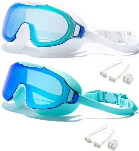 Miniatura 16 de Gafas de natación, gran angular antivaho y a prueba de fugas UV, gafas de natación de moda para hombres y mujeres Espejo deslumbrante blanco
