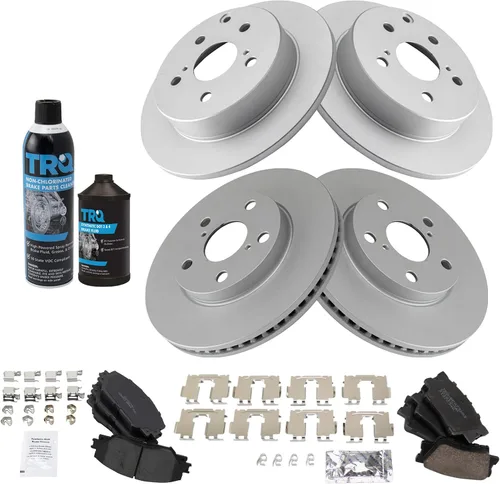 Miniatura 2 de TRQ Kit de pastillas de freno delanteras y traseras y rotores Kit de productos químicos de freno, pastillas de freno Rotor de freno Cerámica Premium