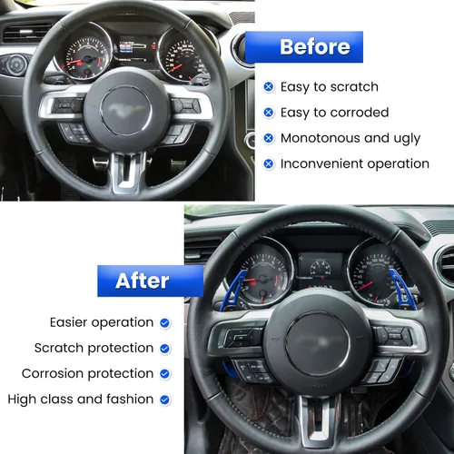Miniatura 3 de E-cowlboy - Cubierta extendida para palanca de cambio de volante, para Ford Mustang 2015 2016 2017 2018 2019 2020 2021 2022 2023, accesorios de Azul