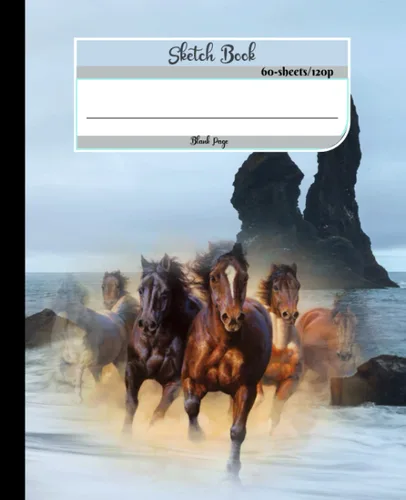 Sketch Book blank white pages with Horse Cover for painting, drawing, writing, sketching and doodling, wide papers 7.5 x 9.25,Present to children,