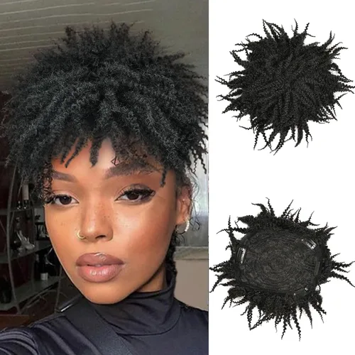 QUEENTAS Trenzas Toupee para hombres y mujeres, piezas de cabello corto de 3 pulgadas, cobertura 360°3D, sin nudos, afro, trenzado, sintético con 3