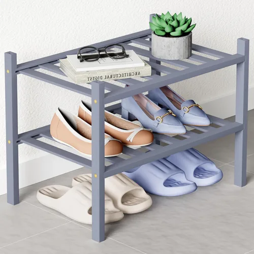 Miniatura 39 de Smiry Zapatero de bambú para clóset, organizador de zapatos apilable de 4 niveles largo de madera, estante de almacenamiento de zapatos Negro