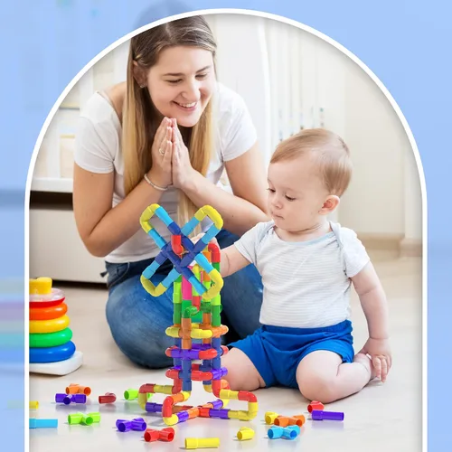 Miniatura 6 de Ggiibro Juguete de Construcción STEM para Niños Pequeños 200 Piezas Juguete de Tubo, Juego Educativo Preescolar para 3+ Años, Bloques