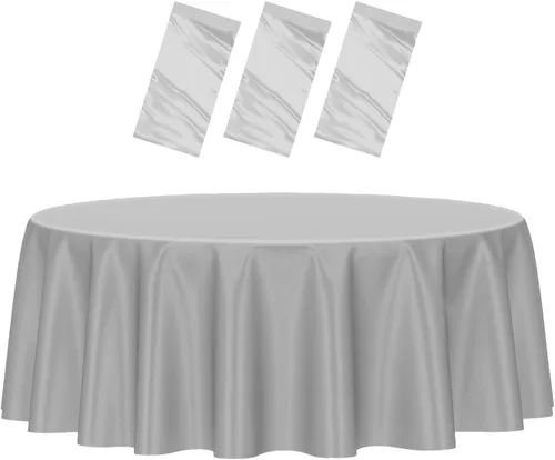 Miniatura 64 de HEIPINIUYE - Paquete de 2 manteles redondos de 84 pulgadas de plástico beige, manteles de mesa impermeables desechables para redondas, ideales