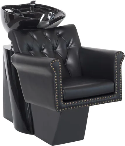 Buy-Rite Chelsea - Unidad de lavado a contracorriente de champú, silla copetuda, cojín extraíble, cuenco de porcelana inclinable, grifo de una sola