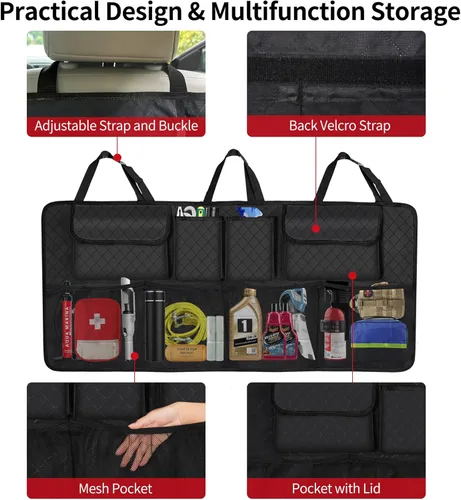 Miniatura 3 de Organizador y almacenamiento para maletero de automóvil, accesorios de almacenamiento colgantes para asiento trasero de gran capacidad, organizador