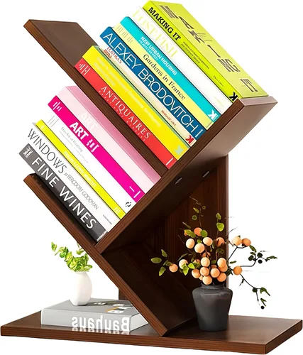 Miniatura 14 de Godferyxin Estantería de árbol, estantería pequeña de madera de 3 niveles y mini estantería para oficina, hogar o escuela, estante de escritorio