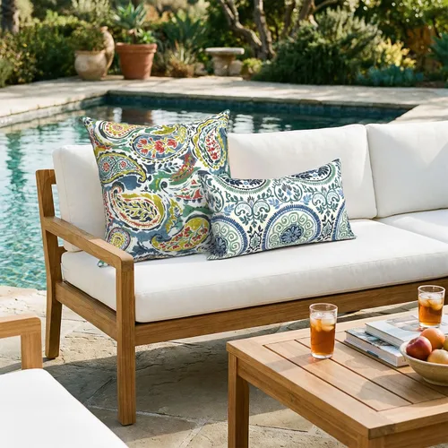 Miniatura 69 de Juego de 2 almohadas para exteriores de 16 x 16 pulgadas, repelentes al agua con interiores, para muebles de patio, hogar, jardín, geometría bohemia