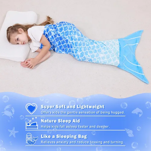 Miniatura 5 de Viviland Manta de cola de sirena – Manta de felpa de sirena para niñas, para todas las estaciones, manta de franela suave para acurrucarse, saco