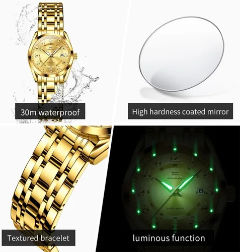 Miniatura 4 de OLEVS Reloj de pulsera de cuarzo para mujer, de acero inoxidable, impermeable, luminoso, fecha, fácil de leer, para mujer