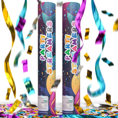 Cañones de Confeti sin Desorden Party Poppers para Fiestas | Paquete de 2 | Serpentinas Multicolores | Lanzadores de Confeti Bomba de Purpurina |