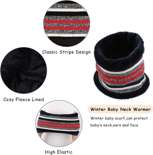 Miniatura 3 de Conjunto de guantes de bufanda de invierno para niños, gorro de punto con forro polar, guantes calentadores de cuello para niños y niñas de 3 a 8
