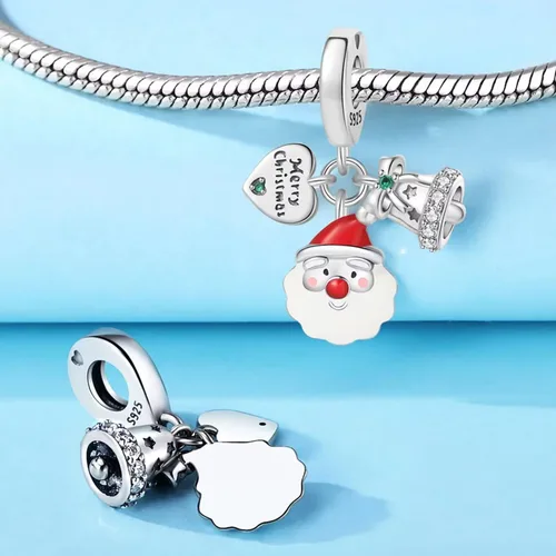 Miniatura 3 de Bell and Santa Claus, elefante, ardilla, estatua de la libertad de Nueva York, dije de plata de ley 925 para mujer, regalo para pulsera y collar