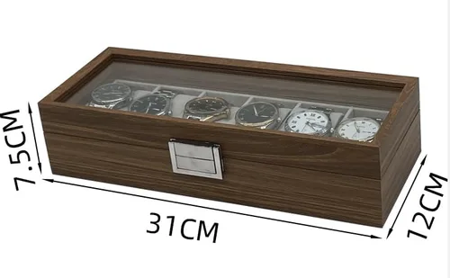 Miniatura 5 de Caja de reloj vitrina organizador de joyas con tapa de vidrio (madera-6slot)