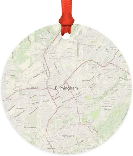 Miniatura 51 de Andaz Press Mapa de la ciudad de Estados Unidos redondo de madera natural MDF ornamento de Navidad, Akron, Ohio Vintage Mapa, 1 paquete, larga