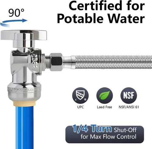 Miniatura 3 de WiseWater Válvula de tope de ángulo de ajuste a presión de 1/4 de giro, válvula de agua de cierre a presión de 1/4 pulgadas de diámetro exterior x