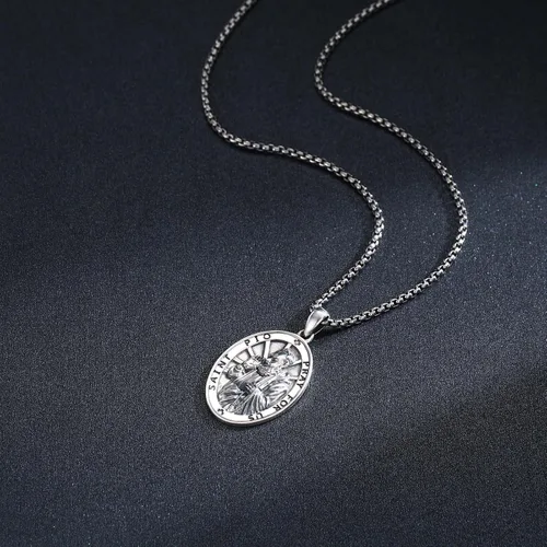 Miniatura 168 de Collar de plata de ley 925 con medalla de San Patrón, colgante de protección católica, amuleto, joyería religiosa para hombres y mujeres