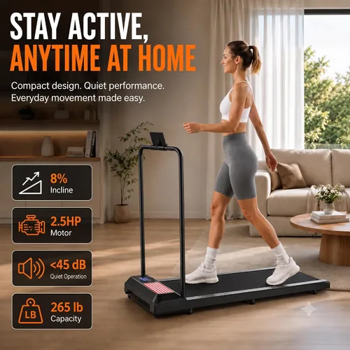 Miniatura 3 de Walking Pad with Handle Bar, 8% Incline, Compact Under Desk Treadmill 2.5HP quiet motor, 265 lb capacity, 0.6-4 MPH speed, 15 x 35.4 in belt