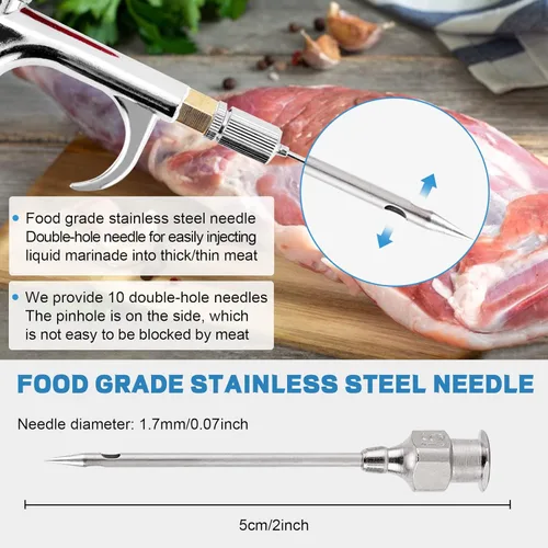 Miniatura 2 de Bomba eléctrica inyectora de carne con manguera, jeringa inyectora de marinada de acero inoxidable de 70 W con 10 agujas para barbacoa, pavo, cerdo