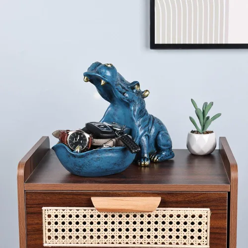 Miniatura 6 de Figurita de hipopótamo de resina para dulces y cuenco para llaves - Estatua única de hipopótamo de resina para decoración de escritorio de oficina