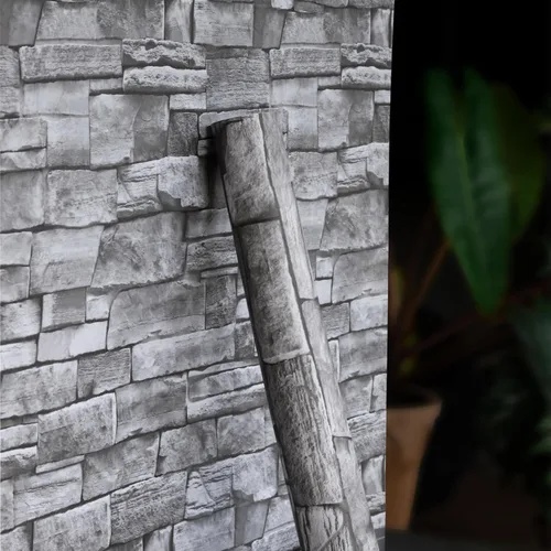Papel tapiz de ladrillo gris para despegar y pegar de 17.7 x 118 pulgadas, recién actualizado y grueso, papel tapiz de piedra 3D sintética para