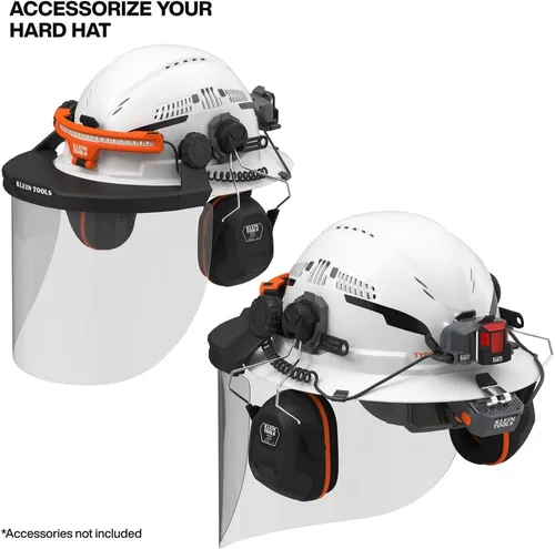 Miniatura 9 de Klein Tools Type 2 Hard Hat, Vented Full Brim, Class C, 6-Point Suspension with Accessory Mounts, Washable Padding, and Rechargeable Headlamp