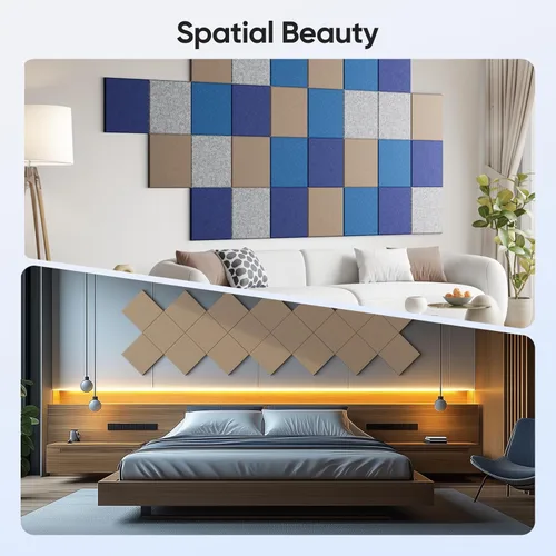 Miniatura 5 de Paquete de 12 paneles acústicos de 12" X 12" X 0.4" para absorción de sonido de pared, paneles de sonido cuadrados autoadhesivos de alta densidad