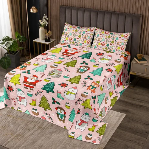 Miniatura 10 de Manfei Colcha de muñeco de nieve de Navidad, tamaño King, colcha acolchada con 2 fundas de almohada, juego de colcha rosa de Navidad de 3 piezas